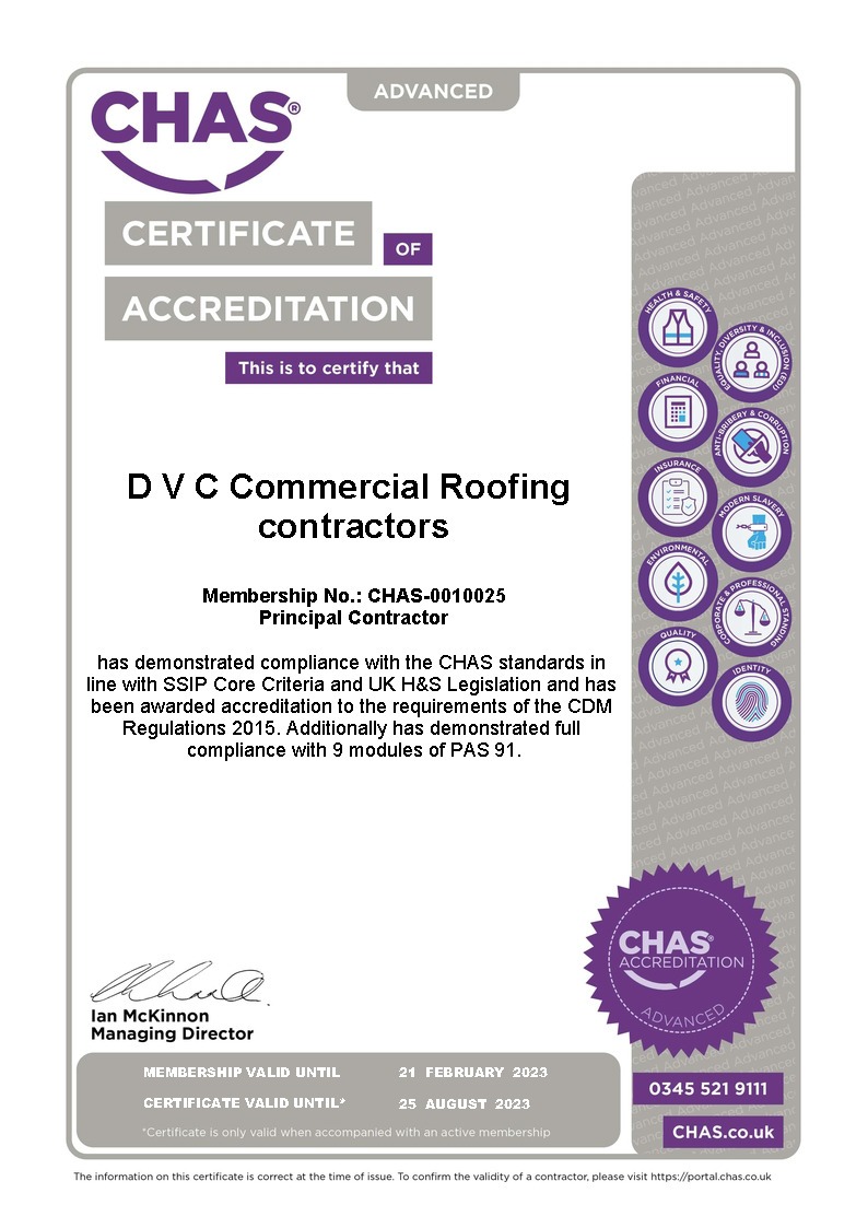dvc commercial roofing chas certification 