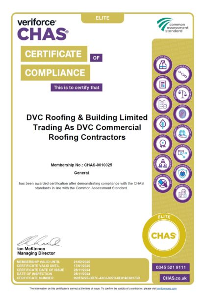 DVC Commercial Roofing Contractors Achieve CHAS Elite