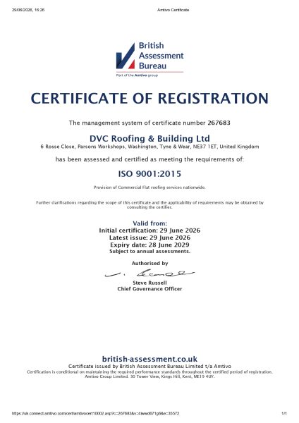 DVC Roofing is IOS 9001 Certified